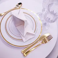 أدوات مائدة فاخرة من البلاستيك, أدوات مائدة فاخرة ذهبية من البلاستيك للوزن الثقيل للاستخدام مرة واحدة في حفلات الزفاف