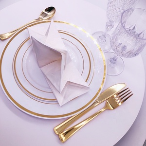 Premium Gold Plastic silverware Plate Heavy Weight Disposable wedding Dinnerware set for Party