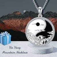 YFN 925 Sterling Silver Mountain Yin Yang Pendentif Collier Nature Bijoux Cadeaux pour les amoureux de la nature Randonneur Hommes Femmes