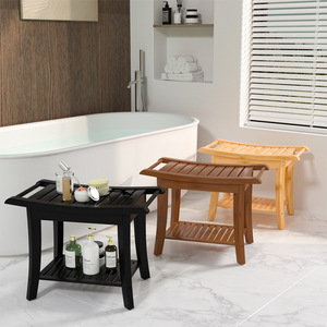 Solid Wood <b>Bathroom</b> <b>Stool</b> With Storage Shelf Non Slip For Bathtub Shower Room - Product Image 1
