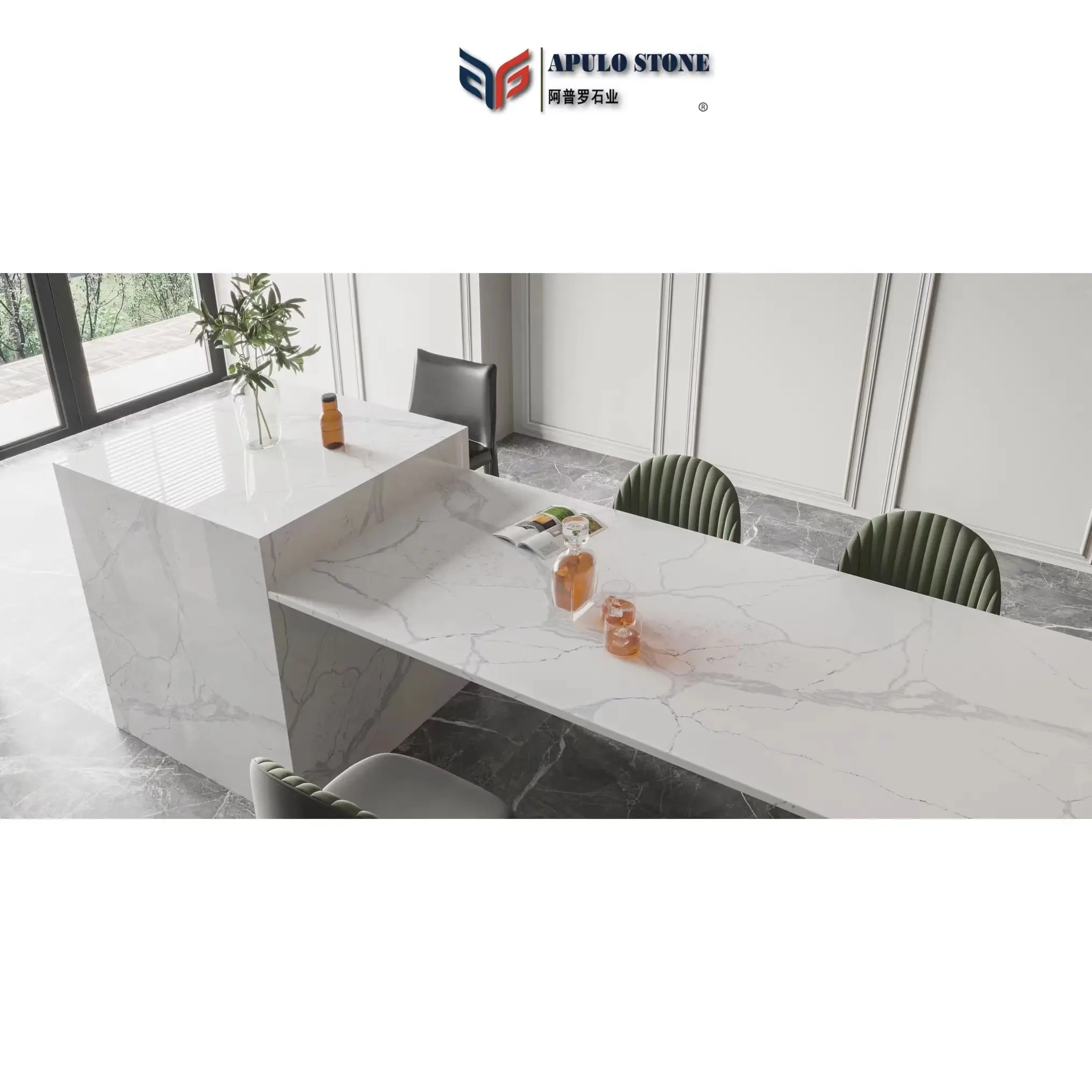 Hot sale luxury furniture modern sintered stone quartz mable top dining table Top countertop for house