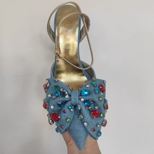 Zapatos de Tacón de Mezclilla con Lazo Hechos a Mano para Mujer, de Lujo - Product Image 2