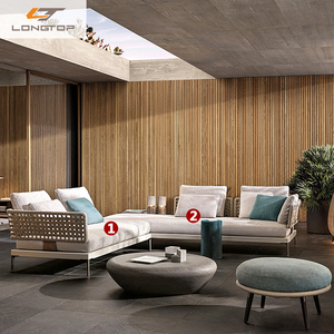 Ensemble <span class=keywords><strong>de</strong></span> canapé d'extérieur en corde tissée à la main pour hôtel Meubles d'extérieur en teck pour <span class=keywords><strong>jardin</strong></span>, terrasse, cour, coussin imperméable en bois massif - Product Image 2