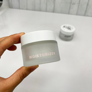 Low MOQ <strong>Simple</strong> Design Glass Jar Silk Printing logo Transparent Matte Frosted Empty Cylinder 50g 100g 150g 200g Cosmetic - Product Image 2