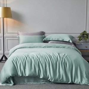 Taie d'oreiller grise de luxe satin queen size 180cm fibre de lyocell couleur unie drap de lit vert ensemble de literie grossiste - Product Image 2