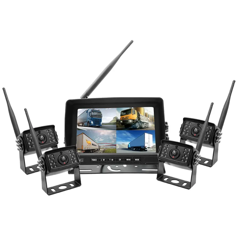 מפעל אלחוטי הפוך חזרה מראה אחורי 4 דרך dvr צפה Wifi מצלמה משאית עם פיצול מסך צג תצוגה עבור כבד משאית