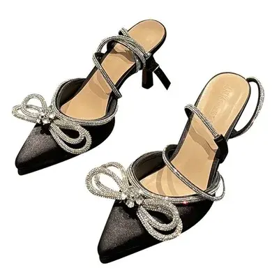 2021 New Fashion Women Singletons Dress Shoes Pointed Pumps With Rhinestone Bows Thin Heels Women Sandals