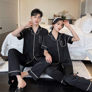 <span class=keywords><strong>Pigiama</strong></span> da donna con ricamo in seta Nightwear a maniche corte coppia tinta unita luna di miele da <span class=keywords><strong>uomo</strong></span> pigiami in raso <span class=keywords><strong>taglie</strong></span> <span class=keywords><strong>forti</strong></span> - Product Image 2
