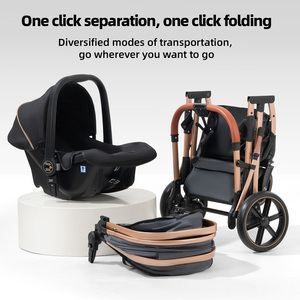 Système de voyage pliable 3-en-1 de luxe 2025, poussette double légère avancée avec siège auto et berceau de jogging pleine grandeur - Product Image 5