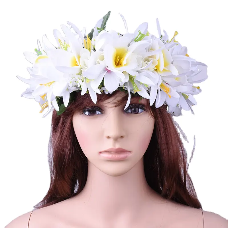 Wholesale HL0044B Artificial Silk Plumeria&Lily Flower Haku Hawaii Party Headwear Wedding Decorative Headband Fashion Garland