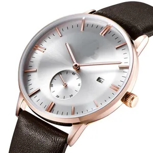 Pas cher logo personnalisé montres en acier inoxydable montre en cuir véritable fermoir papillon en cuir montre