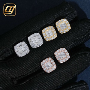 Luxury 18K Gold Plated Moissanite <b>Stud</b> Earrings <b>Emerald</b> Cut Geometric Design Unisex Everyday Wear Jewelry - Product Image 6