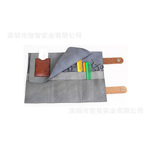 Leather hairdressing scissors <b>tool</b> storage <b>bag</b>, multi-functional <b>tool</b> <b>bag</b> with leather sheath, foldable storage <b>roll</b>. - Product Image 4
