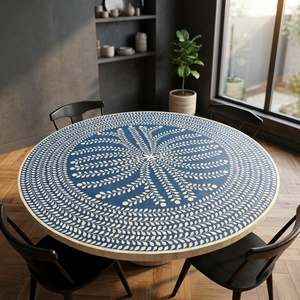 Handmade Luxury Bone Inlay Resin Statue Coffee Table with Floral Pattern Round Design for Living Room Home Decor - Product Image 3