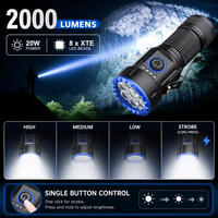 Lampe torche EDC 8*XTE LED 2000 Lumens, rechargeable par USB-C, lampe de poche tactique avec clip magnétique, batterie 18350