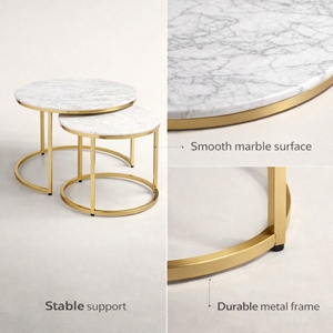 Designer Set Of 2 Metal Coffee <b>Table</b> With <b>White</b> Marble Top Modern Center <b>Table</b> For Home And Office Decoration - Product Image 6