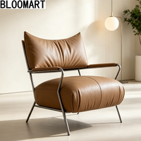 Fauteuil d'appoint en cuir véritable, structure en acier inoxydable, chaise de salon rembourrée pour hôtel, salon