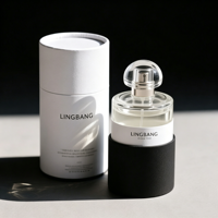 Flacon de parfum en verre givré de luxe, design simple et nouveau, cylindrique, 30 ml, 50 ml, 100 ml, bouchon pulvérisateur et boîte d'emballage personnalisables