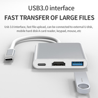 Hub USB-C 3-en-1 Justlink vers HDMI 4K, charge rapide PD 100W, USB 3.0, adaptateur multiport en aluminium pour ordinateur portable, MacBook, téléviseur, moniteur