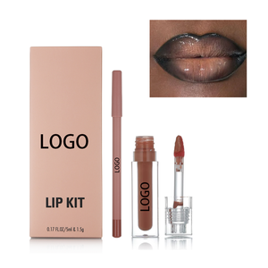 Kit de <span class=keywords><strong>Labios</strong></span> 2 en 1 Personalizable DIY: Brillo <span class=keywords><strong>Labial</strong></span> Transparente con Pincel Grande y Delineador de <span class=keywords><strong>Labios</strong></span> Cremoso Mate Suave, Libre de Crueldad Animal, con Etiqueta Privada - Product Image 1