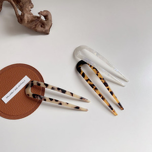 Fly Away <strong>Hair</strong> Color Stick and Accessories Acetate Hairpin <strong>Hair</strong> <strong>Bun</strong> Holder Vintage Leopard-print Jade French U Shaped <strong>Hair</strong> <strong>Pin</strong> - Product Image 1