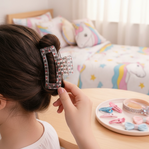 Trending Fashion fatto a mano per bambini forcine a becco d'anatra vendita calda 5cm semplice fiocco di strass scintillante per la decorazione dei capelli all'ingrosso - Product Image 3