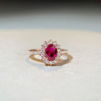 Bague en diamant rubis pour femme, argent sterling S925, or 18 carats, pierre ovale rouge sang de pigeon, bijoux de mode