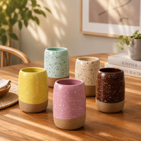 Nouveaux arrivages Bocaux à bougie décoratifs en forme de cylindre, récipient à bougie en céramique vide personnalisé glaçure mouchetée