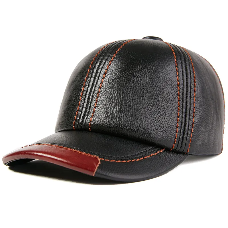 Custom Logo 6 Panel Blank Sports Hats Adjustable Size Cow Leather Baseball Caps For Man And Woman Hand Woven Caps