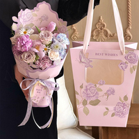Sac d'emballage en papier pour bouquet de roses individuelles pour la Saint-Valentin, sac à main en kraft pour fleurs avec boîte papillon pour emballage cadeau
