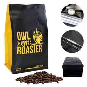 Resealable De Cafe 250G 12Oz 5Lb Custom Printed Logo Plastic 12 oz Flat Bottom Coffee Bags Packaging With Valve And Zipper