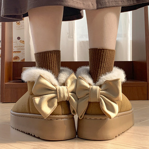 Nouvelle tendance, pantoufles Eva, pantoufles pour femmes, pantoufles d'hiver à semelle épaisse en coton avec nœud, pantoufles d'extérieur de haute qualité - Product Image 4