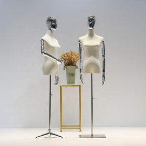 Maniquí de Mujer con Cabeza Cromada, Torso Envuelto en Tela, Parte Superior del Cuerpo, Maniquí Femenino Dorado para Exhibición de Ropa en Escaparates - Product Image 5
