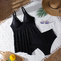 Maillot de bain deux pièces style jupe noire grande taille pour femme, maillot de bain de plage conservateur, vente en gros