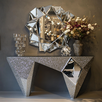 Tables consoles d'entrée modernes de haute qualité en bois, verre et cristal miroir broyé argenté pour hôtels et salons