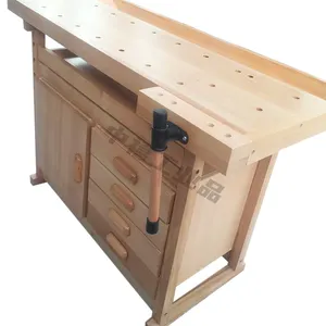 wholesale price multifunctional rubber wood workbench with drawers