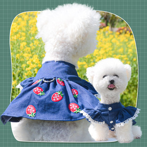Collezione di fiori in Denim OEM per cani di piccola e media taglia tuta a fiori rossi abito con gonna tascabile vestiti per gatti - Product Image 4