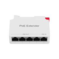 Extensor PoE de 100 Mbps 1 Entrada/4 Salidas, IEEE 802.3af/at, Cascada Multinivel de 400 m, Montaje en Riel DIN