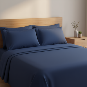 Parure de draps en microfibre Viasoft, taille Queen, bleu uni, literie pour la maison, 4 pièces, toutes saisons, style simple - Product Image 2