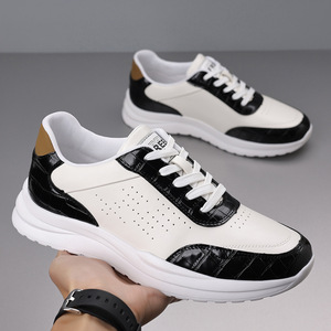 Baskets plateforme pour hommes, bout rond, empeigne en maille respirante, semelle extérieure en caoutchouc, à lacets, pour la marche, hauteur de talon moyenne 3cm-5cm, couleur unie - Product Image 2