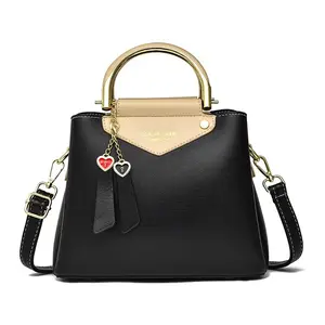 Wholesale Simple Style Soft Plain Faux Leather Two Tones Color Fashion Small Tote Handbag Ladies