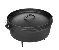 Marmite ronde de camping en fonte pré-assaisonnée de 25cm avec couvercle, marmite à soupe antiadhésive pour la cuisine en plein air et à la maison