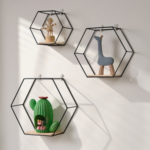 Mensola Esagonale in <span class=keywords><strong>Ferro</strong></span> <span class=keywords><strong>Battuto</strong></span> Stile Art Déco, Portaoggetti da Parete per Statuette e Decorazioni da Soggiorno - Product Image 3