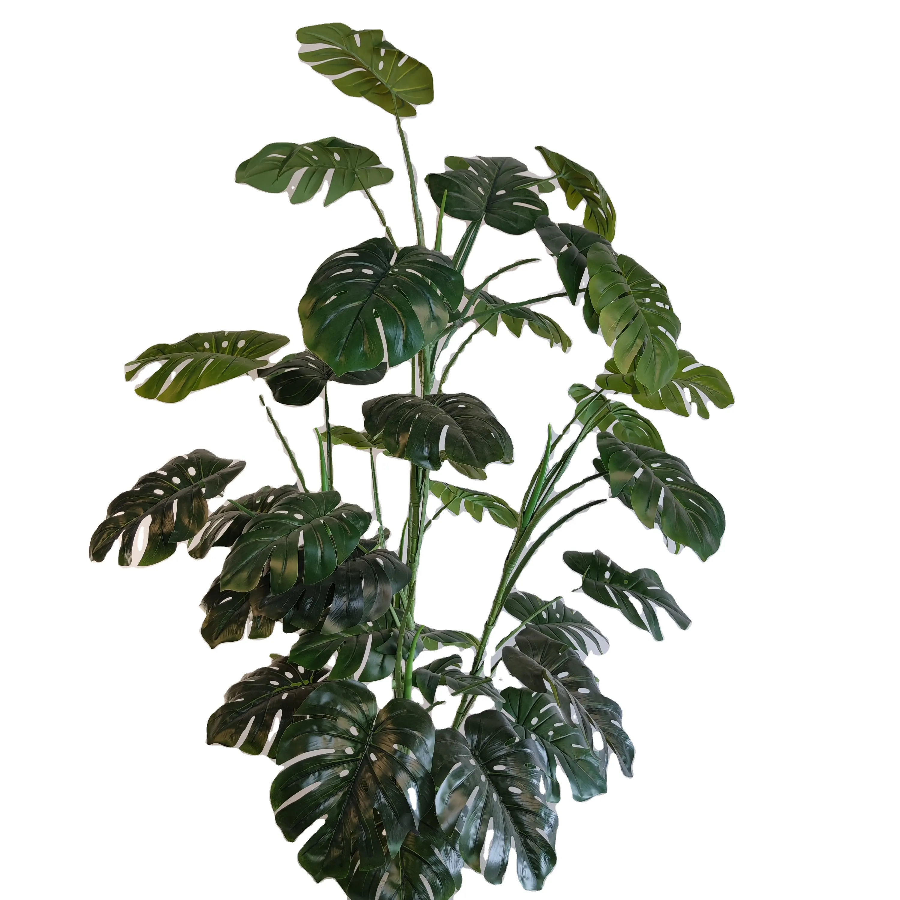 100cm屋内熱帯偽の白と緑のモンステラタートルの葉の木プラスチック人工モンステラ多彩な植物