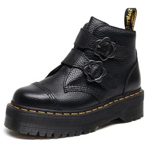 Botas de cuero con hebilla de flor Devon para mujer, botas de cuero con hebilla de punta redonda para otoño e invierno, <span class=keywords><strong>calzado</strong></span> para mujer - Product Image 1