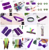 RTS Mardi Gras violet paillettes accessoires bandeau boucle d'oreille etc.