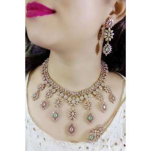 Premium Quality Star Cut CZ Necklace <b>Set</b> In Mehendi Polish AD <b>Jewellery</b> Luxury Necklace <b>Set</b> For Party Wear Weddings - Product Image 2