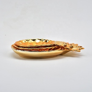 Juego de platos de joyería de cerámica de tres piezas estilo <span class=keywords><strong>piña</strong></span> Platos y platos chapados en oro - Product Image 5