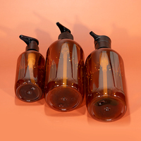 Bouteille pompe en plastique ambré givré de luxe avec impression de logo personnalisé, 300 ml et 500 ml, pour shampoing, gel douche et après-shampoing