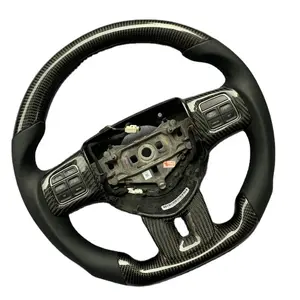 New Product Hot Sale with black smooth leather with carbon fiber on bottom flat Steering Wheel for Dodge Challenger 11-14